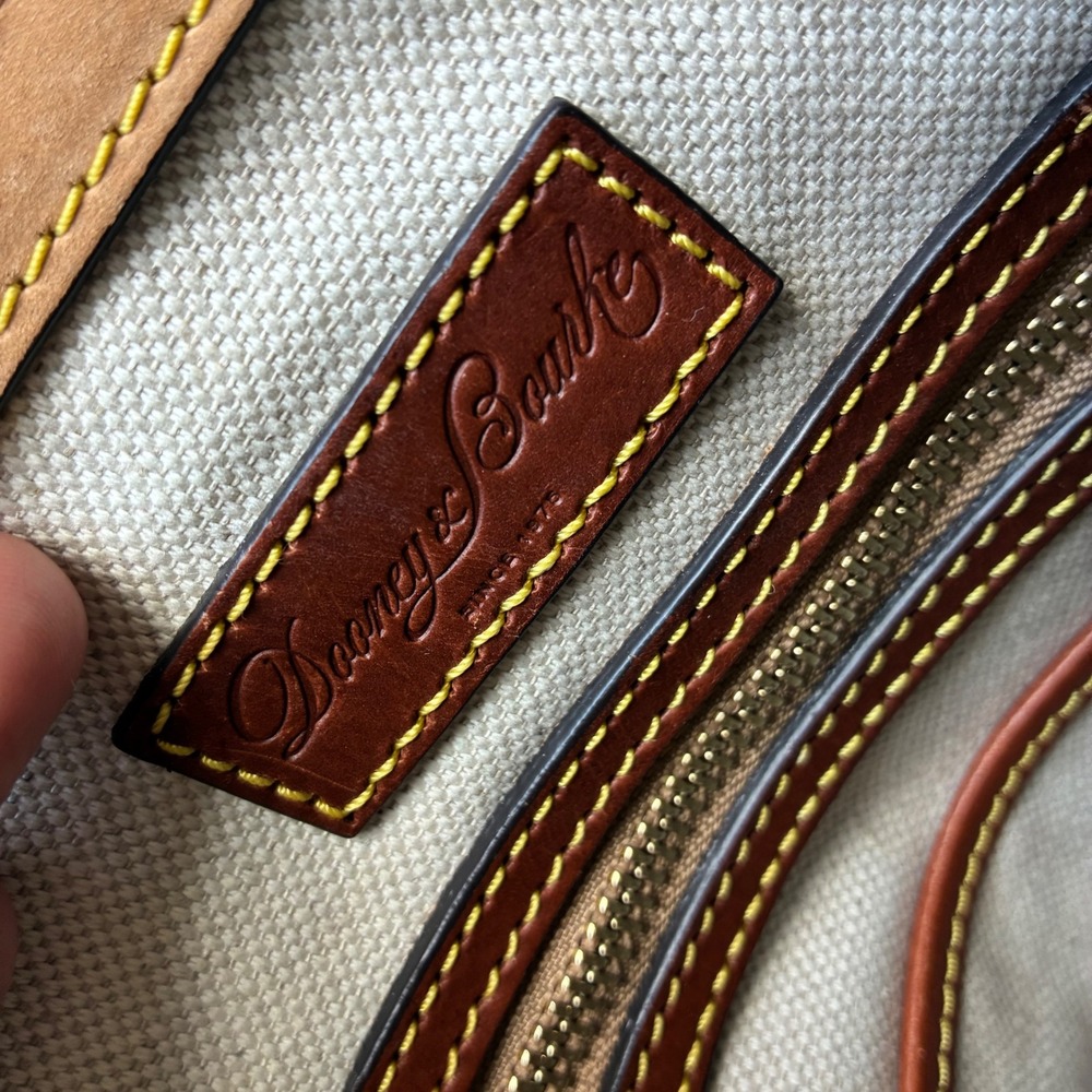 Dooney & Bourke Monogram Cream Tan Leather Trim Gold hardware Backpack Bag - Picture 12 of 16